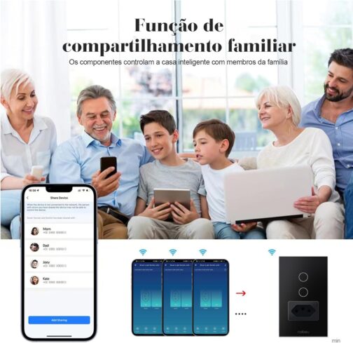 Interruptor Inteligente WiFi com Tomada, Interruptor Smart Sem Fio Doméstico Multifuncional, Controle Remoto de Eletrodomésticos Por Celulares, Preto, 2 Botao, com neutro - Imagem 6