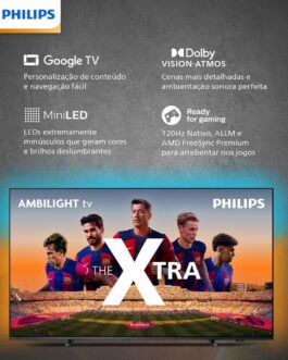 PHILIPS, Smart TV, The Xtra QD-Mini LED 65″ 4K 120 Hz, 65PML9118/78, Ambilight, Google TV, P5, DTS Play-Fi, Freesync, Dolby Vision e Atmos, 40 WRMS
