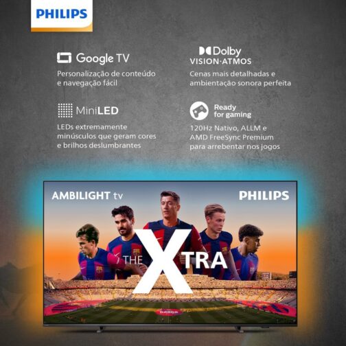 PHILIPS, Smart TV, The Xtra QD-Mini LED 65" 4K 120 Hz, 65PML9118/78, Ambilight, Google TV, P5, DTS Play-Fi, Freesync, Dolby Vision e Atmos, 40 WRMS - Imagem 2