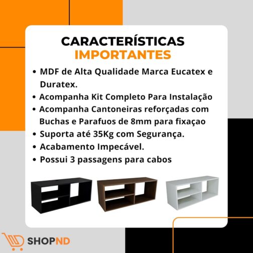 Rack Suspenso Mdf Para Tv Dvd Video Game Nicho Painel 90cm (Preto) - Imagem 4