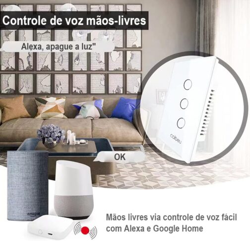 Interruptor Inteligente WiFi, Interruptor Smart Sem Fio Doméstico Multifuncional, Controle Remoto de Eletrodomésticos Por Celulares, Controle Por Voz, Branco, 3 Botao, sem neutro - Imagem 3