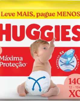 Fralda Descartável Huggies Máxima Proteção Tamanho XG 140 unidades – Nova fralda Supreme Care aberta com tecnologia Xtra-Flex, canais em X que se adaptam aos movimentos e máxima proteção sem fralda caída (embalagem pode variar)