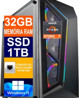 Pc Gamer Computador Cpu Ryzen 7 5700G / SSD 1TB M.2 NVMe / 32gb Memória Ram Ddr4 / Windows 11 Pro