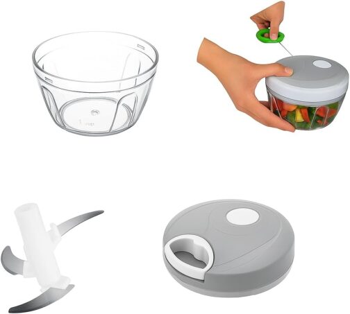Processador e Triturador Manual de Alimentos 500ml 3 Lâminas para Legumes e Verduras Premium Escolha a Cor (Cinza) - Imagem 6