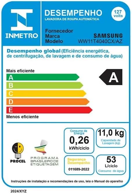 Samsung Lavadora Digital Inverter WW11T Inox 11kg 127V - Imagem 9