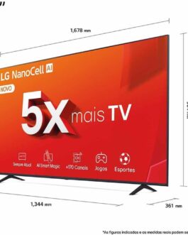 Smart TV 4K 75″ LG NanoCell 75NANO80T Processador α5 Ger7 AI Hub de Esportes Alexa/Chromecast integrado webOS 24 Controle Smart Magic