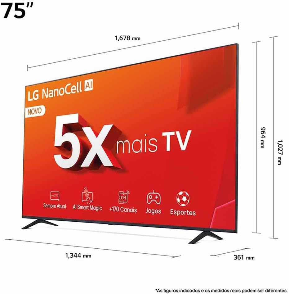 Smart TV 4K 75" LG NanoCell 75NANO80T Processador α5 Ger7 AI Hub de Esportes Alexa/Chromecast integrado webOS 24 Controle Smart Magic - Imagem 2