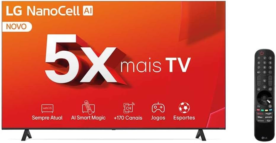 Smart TV 4K 75″ LG NanoCell 75NANO80T Processador α5 Ger7 AI Hub de Esportes Alexa/Chromecast integrado webOS 24 Controle Smart Magic Smart TV 4K 75″ LG NanoCell 75NANO80T Processador α5 Ger7 AI Hub de Esportes Alexa/Chromecast integrado webOS 24 Controle Smart Magic