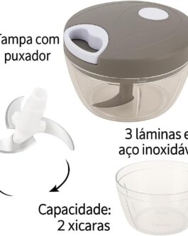 Processador e Triturador Manual de Alimentos 500ml 3 Lâminas para Legumes e Verduras Premium Escolha a Cor (Cinza)