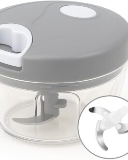 Processador e Triturador Manual de Alimentos 500ml 3 Lâminas para Legumes e Verduras Premium Escolha a Cor (Cinza)