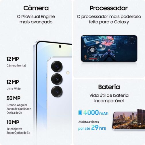 Celular Samsung Galaxy S25 5G, 128GB, 12GB RAM, Câmera Tripla de 50+12+10, Tela Grande de 6.2", Azul - Imagem 4