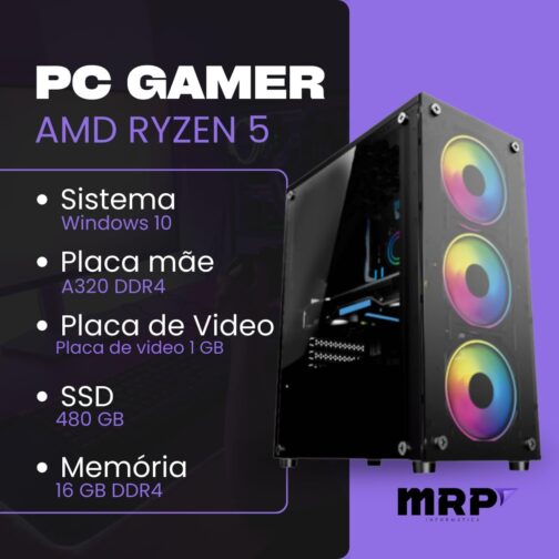 Computador Pc Gamer Cpu Completo Amd Ryzen 5 16gb Ssd 480 Monitor 19 - Imagem 3