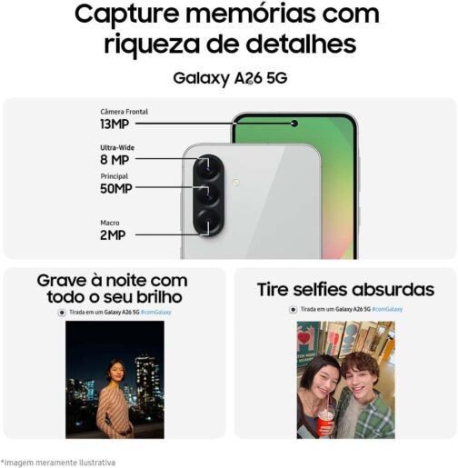 Samsung Celular Galaxy A26 5G 256GB, 8GB RAM, Câmera de 50MP, IP67, Tela Super AMOLED 6.7", NFC (Branco) - Imagem 3