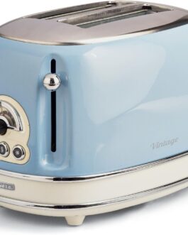 Ariete 155/15 – Torradeira com 2 ranhuras largas, vintage, 6 posições, função descongelar, reaquecer, cancelar, paredes frias, pés antiderrapantes, pega, 810 W, cor azul