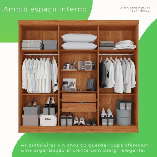 Guarda-roupa Casal com Espelho 6 Portas 2 Gavetas França Cinamomo/Off-White - Imagem 3