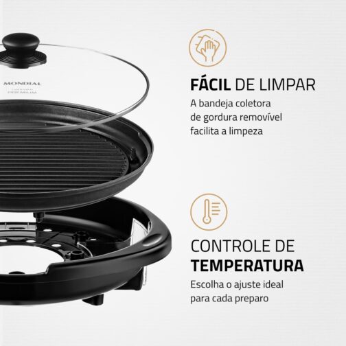 Grill Redondo Cook & Grill 40, Mondial, Preto, 1270W, 220V - G-03 - Imagem 5