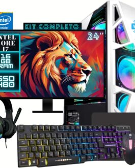 Computador Gamer Completo Intel Core i7 16GB SSD 480GB Kit Gamer com Headset Monitor 24″ Windows 10