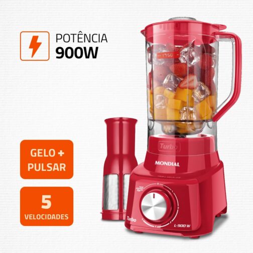 Liquidificador Turbo Full, Mondial, Vermelho, 900W, 220V - L-900 FR - Imagem 2