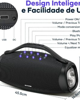 Caixa de Som Bluetooth SABALA DR-909 Boombox,39000mAh 36H Bluetooth 5.3, IPX6 TWS, Portátil USB Powerbank (Preto)