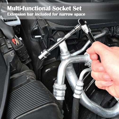 Conjunto com 46 chaves catraca Egofine, soquete de 6,35 mm, com conjunto de soquete métrico e haste de extensão para reparo de automóveis e uso doméstico, com estojo de armazenamento - Imagem 6