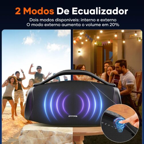 Caixa de Som Bluetooth SABALA DR-909 Boombox,39000mAh 36H Bluetooth 5.3, IPX6 TWS, Portátil USB Powerbank (Preto) - Imagem 7