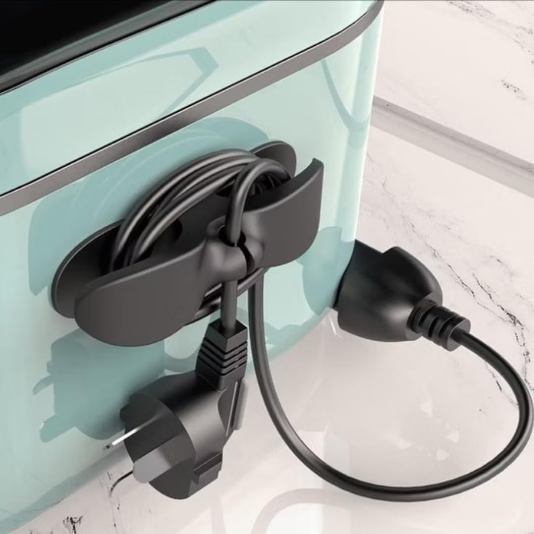 Kit 4 Enrolador Suporte Organizador de Cabos e Fios em Silicone Adesivo – Ideal para Eletrodomésticos e Escritório, Compatível com Fritadeira, Cafeteira, Liquidificador e Mais