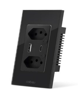 Interruptor Inteligente WiFi, Tomada Inteligente WiFi, Controle Remoto de Eletrodomésticos Por Telefones Celulares, Interruptor Cronometrado, Controle Por Voz, 1 porta USB e 1 porta Tipo-C (Preto)