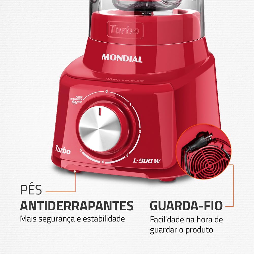 Liquidificador Turbo, Mondial, Vermelho, 900W, 220V - L-900 FR 2C - Imagem 8