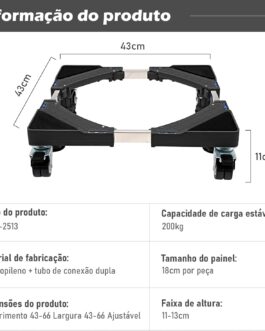 Suporte Móvel, Base Móvel com Roda Universal, Ajuste de Tamanho Livre, Adequado para Geladeira, Máquina de Lavar, Móveis e Eletrodomésticos Domésticos, Preto