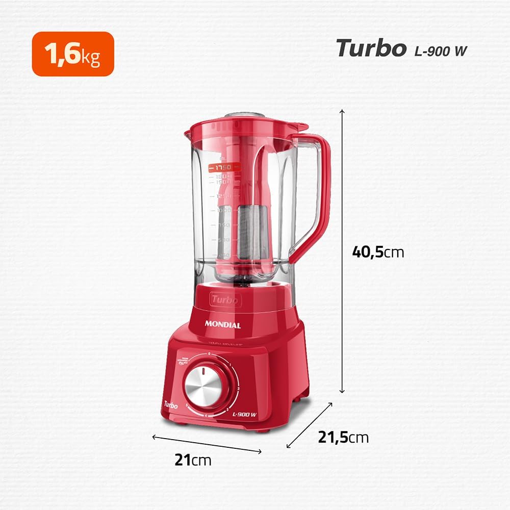 Liquidificador Turbo, Mondial, Vermelho, 900W, 220V - L-900 FR 2C - Imagem 9