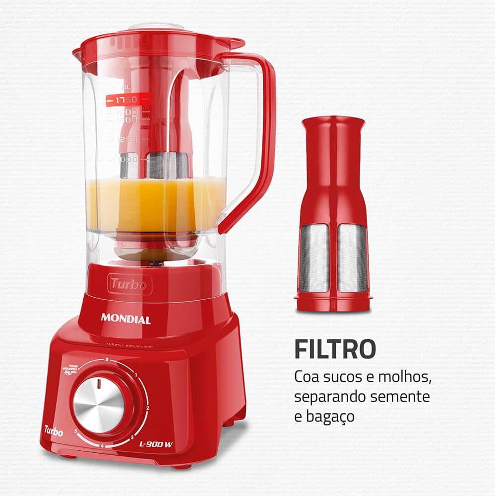 Liquidificador Turbo, Mondial, Vermelho, 900W, 220V - L-900 FR 2C - Imagem 5