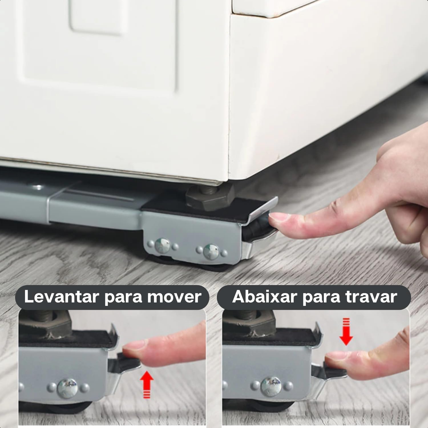 Suporte com Rodinhas Reforçado para Geladeira Máquina de Lavar Móveis Linha Premium Ajustável Reforçado Até 200 Kg Secadoras Fogões Eletrodomésticos Pesados Possui: Resistência, Segurança e Mobilidade - Imagem 5