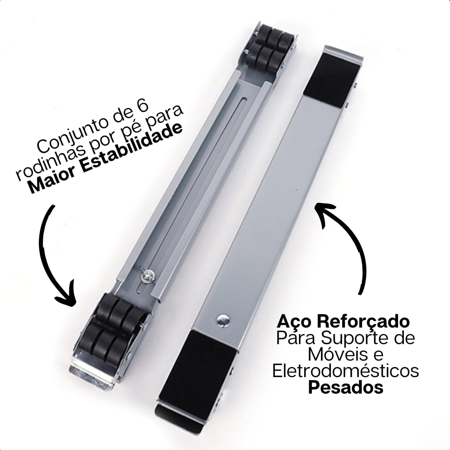 Suporte com Rodinhas Reforçado para Geladeira Máquina de Lavar Móveis Linha Premium Ajustável Reforçado Até 200 Kg Secadoras Fogões Eletrodomésticos Pesados Possui: Resistência, Segurança e Mobilidade - Imagem 3