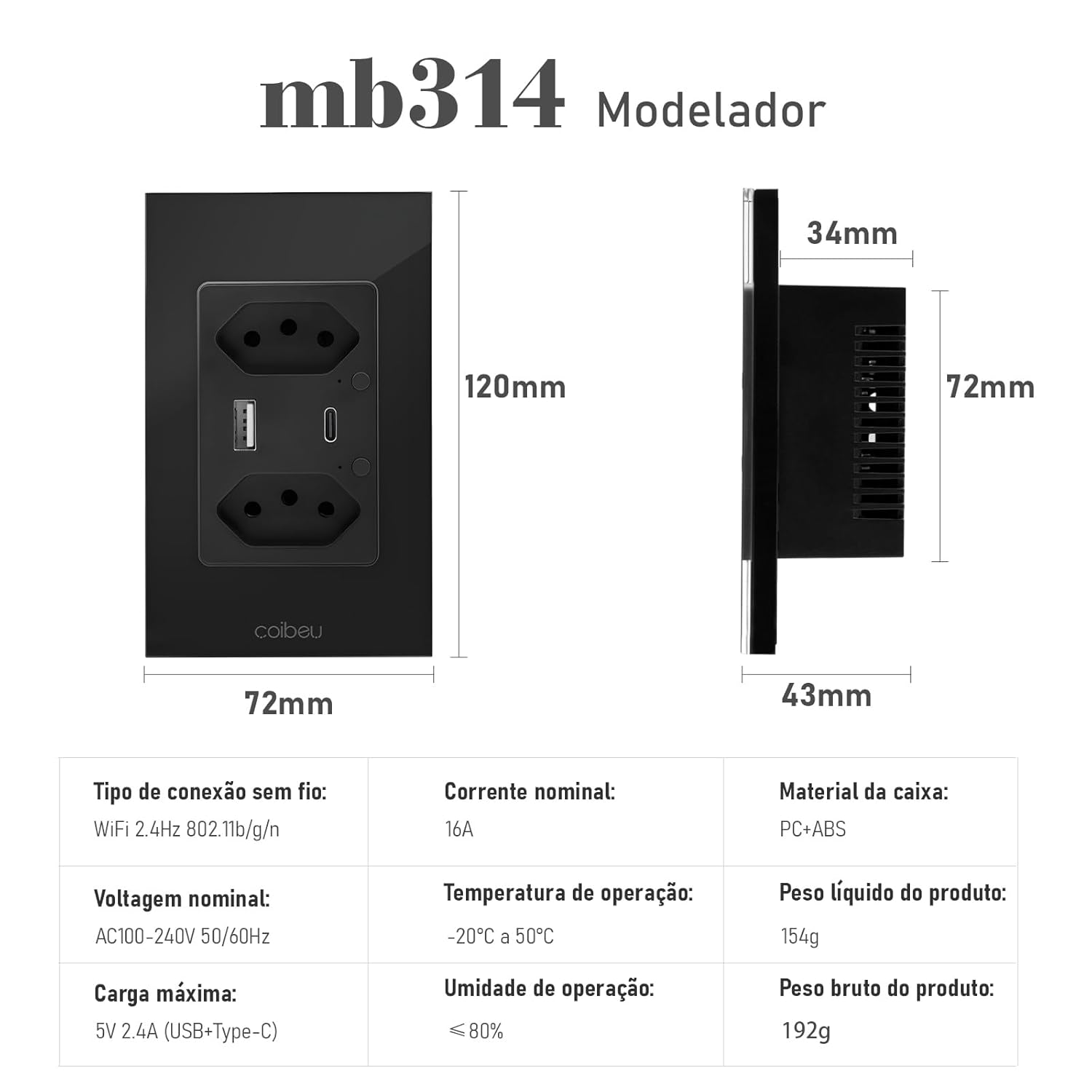 Interruptor Inteligente WiFi, Tomada Inteligente WiFi, Controle Remoto de Eletrodomésticos Por Telefones Celulares, Interruptor Cronometrado, Controle Por Voz, 1 porta USB e 1 porta Tipo-C (Preto) - Imagem 2