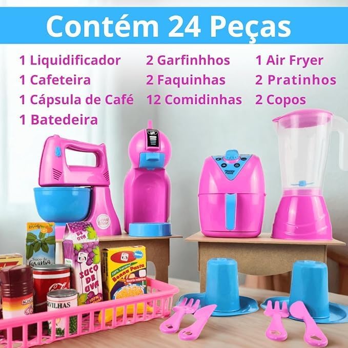 Kit Cozinha Infantil de Brinquedo Eletrodomésticos Comidinhas C/ 25 peças - Imagem 3