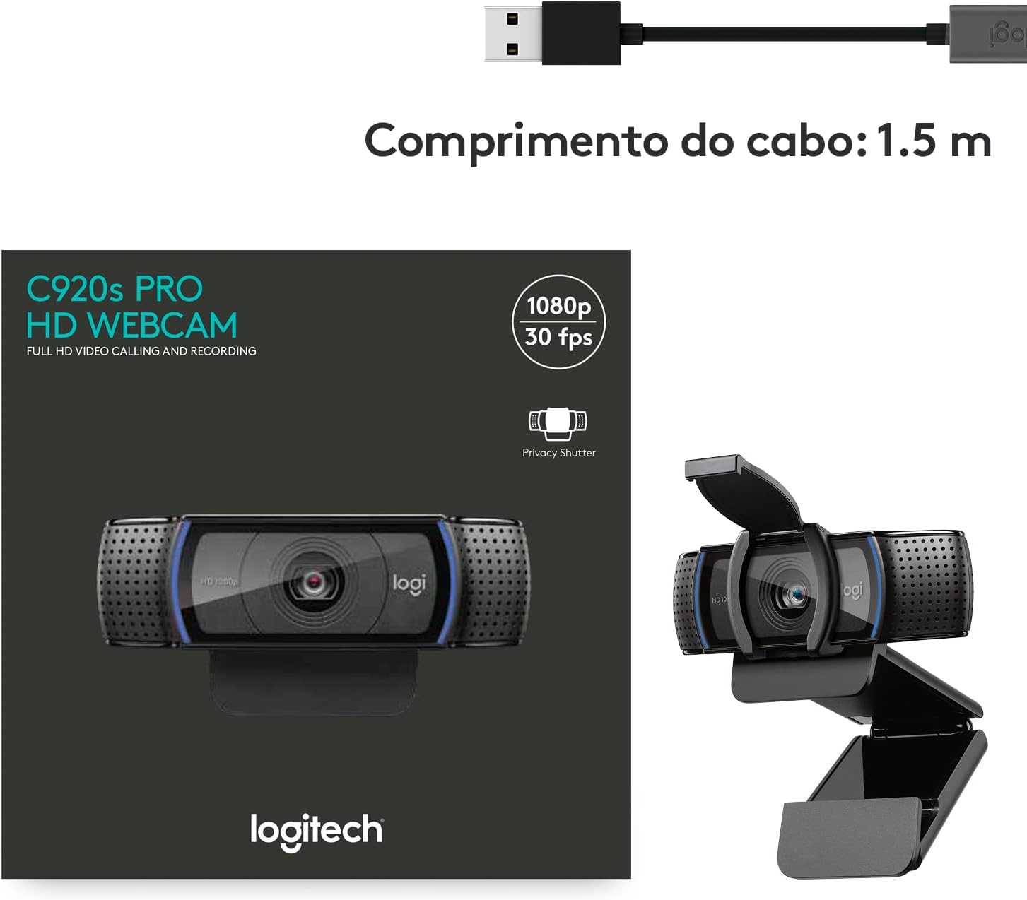 Webcam Full HD Logitech C920s com Microfone Embutido e Proteção de Privacidade para Chamadas e Gravações em Video Widescreen 1080p - Compatível com Logitech Capture - Imagem 10