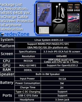 R36S Console de jogos retrô portátil de 64 GB, integrado mais de 15.000 jogos clássicos, sistema Linux com tela HD MIPI IPS de 3,5 polegadas, dispositivo portátil de jogos e entretenimento de 3500 mAh