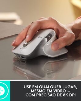 Mouse sem fio Logitech MX Master 3S com Sensor Darkfield para Uso em Qualquer Superfície, Design Ergonômico, Clique Silencioso, Conexão USB ou Bluetooth – Cinza Claro