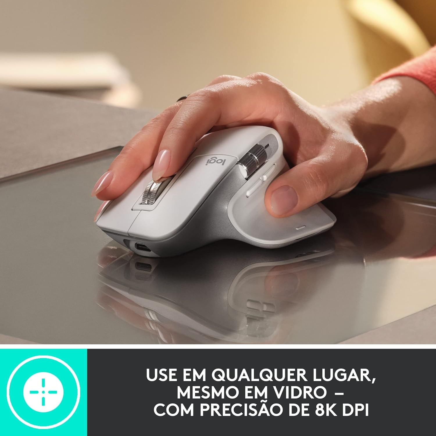 Mouse sem fio Logitech MX Master 3S com Sensor Darkfield para Uso em Qualquer Superfície, Design Ergonômico, Clique Silencioso, Conexão USB ou Bluetooth - Cinza Claro - Imagem 2