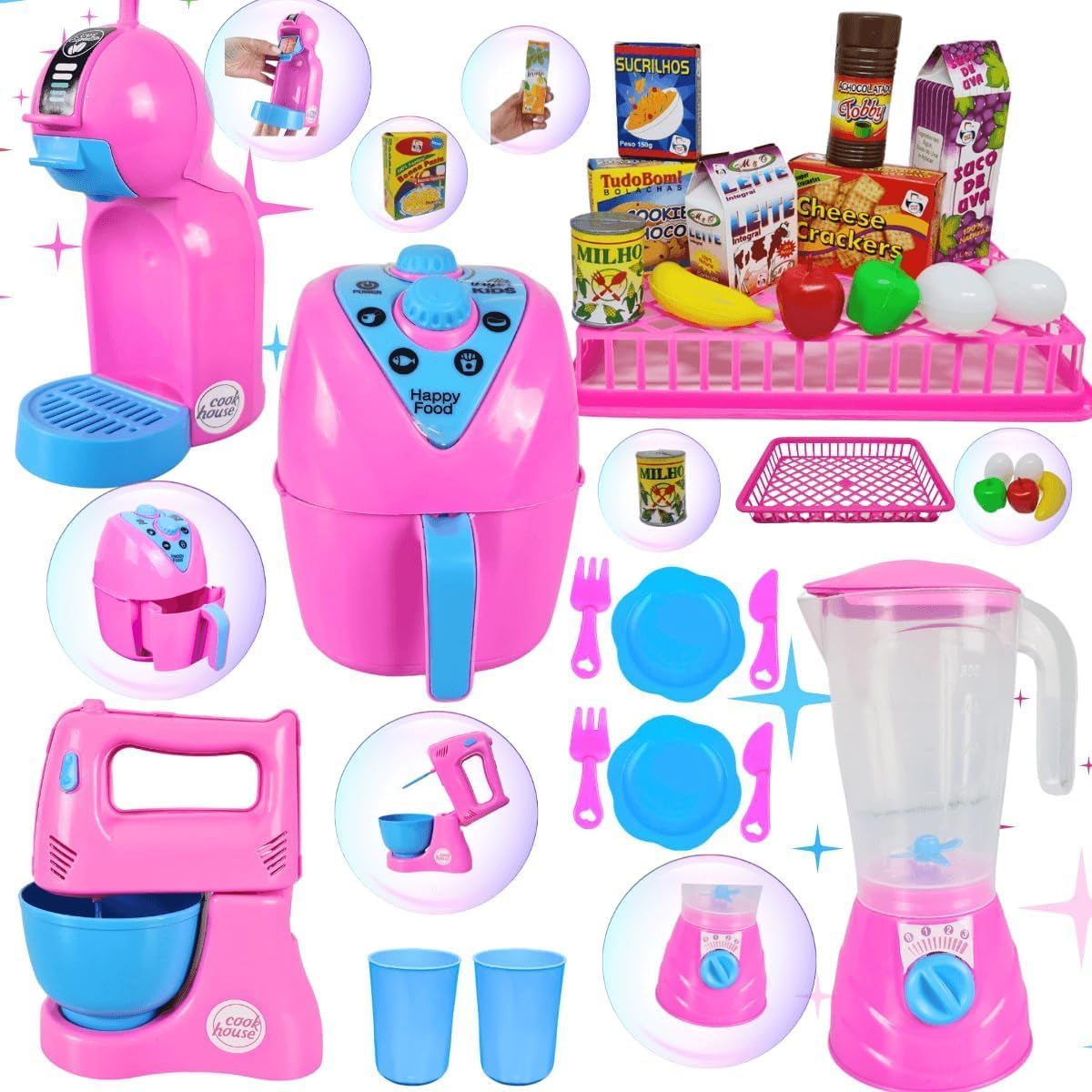 Kit Cozinha Infantil de Brinquedo Eletrodomésticos Comidinhas C/ 25 peças Kit Cozinha Infantil de Brinquedo Eletrodomésticos Comidinhas C/ 25 peças