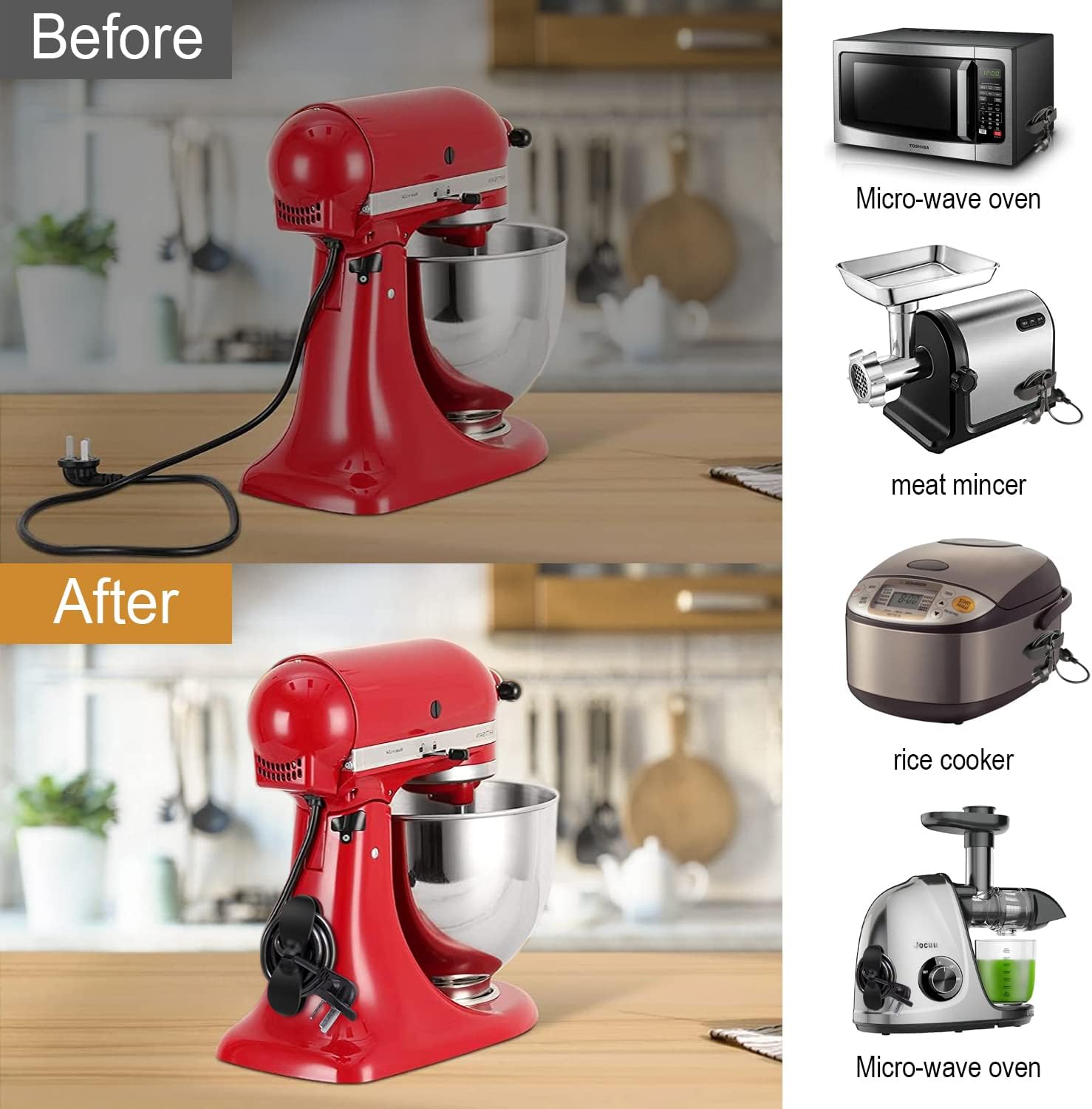 Organizador de cabos para eletrodomésticos, organizador de cabos de cozinha atualizado, suporte para enrolador de cabos para eletrodomésticos, fritadeira a ar, cafeteira, liquidificador, panela de - Imagem 5