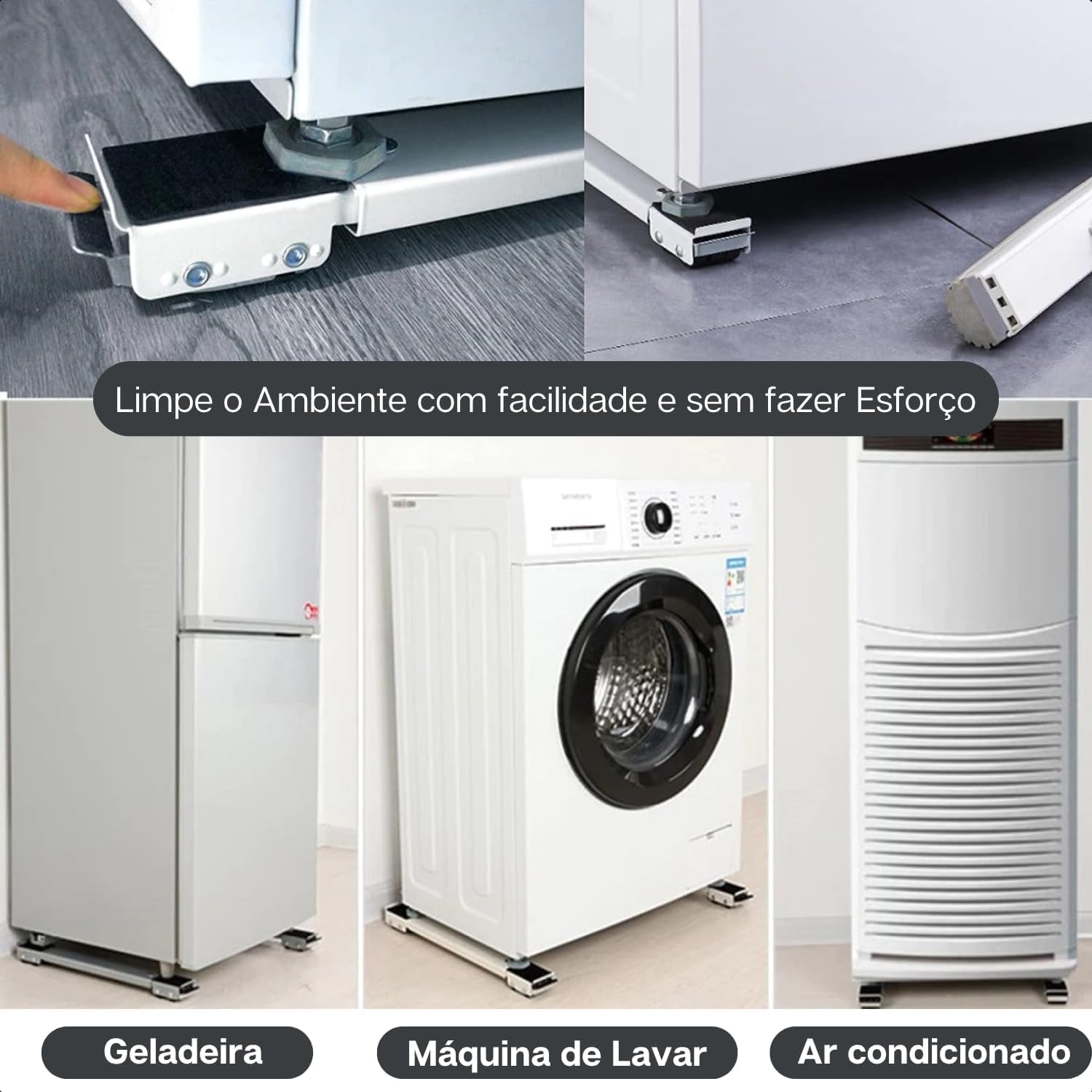 Suporte com Rodinhas Reforçado para Geladeira Máquina de Lavar Móveis Linha Premium Ajustável Reforçado Até 200 Kg Secadoras Fogões Eletrodomésticos Pesados Possui: Resistência, Segurança e Mobilidade - Imagem 7