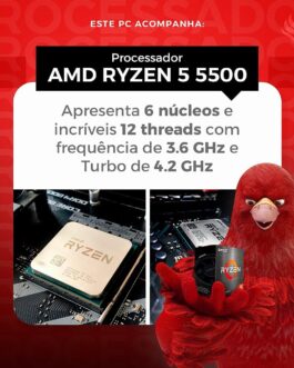 PC Gamer Mancer, AMD RYZEN 5 5500, Placa de Video RTX 3050 6GB, 16GB DDR4, SSD 1TB, Fonte 600W 80 Plus