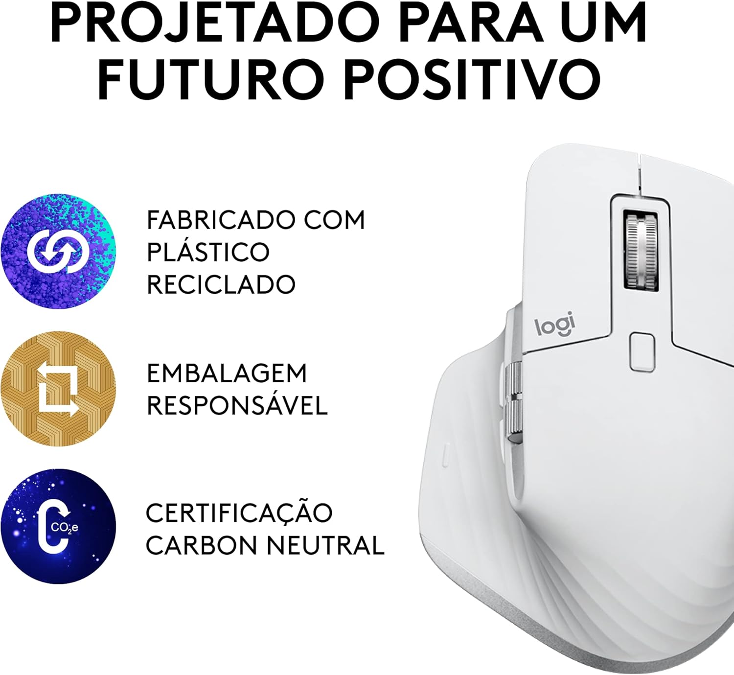 Mouse sem fio Logitech MX Master 3S com Sensor Darkfield para Uso em Qualquer Superfície, Design Ergonômico, Clique Silencioso, Conexão USB ou Bluetooth - Cinza Claro - Imagem 5