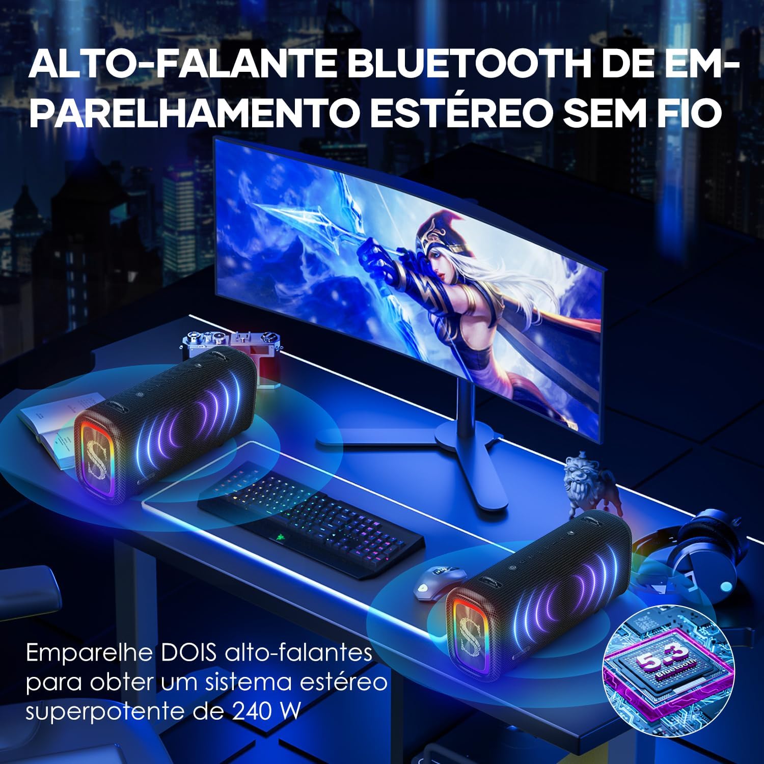 Caixa de Som Bluetooth SABALA DR-908 Potência Alto-falante Bluetooth IPX5,Luz RGB Surroundaté de reprodução e muito mais de Ritmo para Festas Praia (preto) - Imagem 5