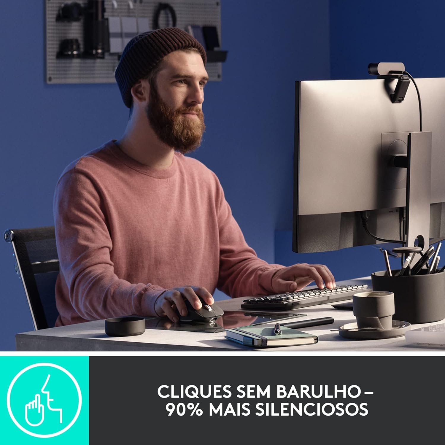 Mouse sem fio Logitech MX Master 3S com Sensor Darkfield para Uso em Qualquer Superfície, Design Ergonômico, Clique Silencioso, Conexão USB ou Bluetooth - Cinza Claro - Imagem 3