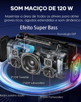 Caixa de Som Bluetooth SABALA DR-908 Potência Alto-falante Bluetooth IPX5,Luz RGB Surroundaté de reprodução e muito mais de Ritmo para Festas Praia (preto)