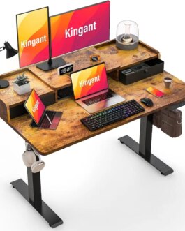 48″ x 30″ Standing Desk with Drawers, Large Desktop, Ergonomic Sit Stand Desk for Home Office Work, Cable Management