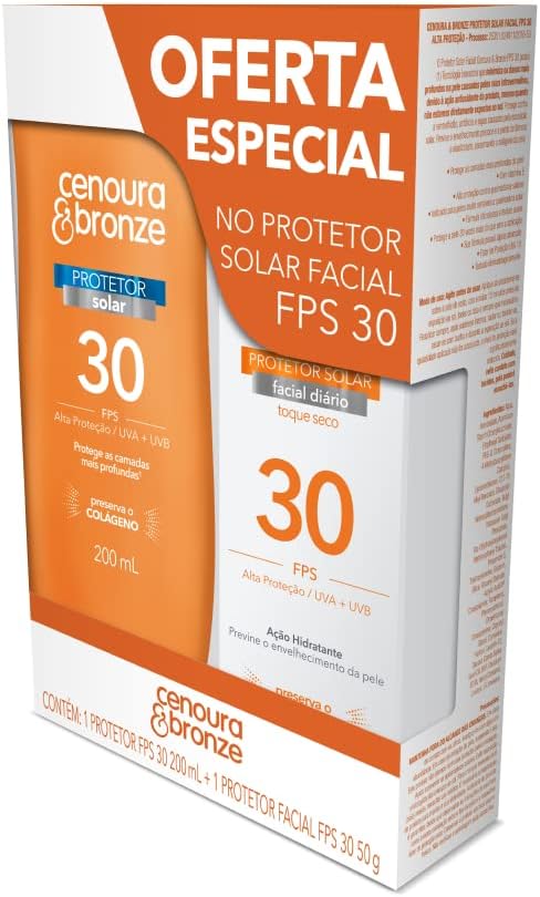 Cenoura e Bronze Kit Protetor Solar Corpo FPS 30 200ml + Facial FPS 30 50g, Cor: Branco - Imagem 5