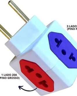 Adaptador de Tomada 4 Saídas – 3x 10A + 1x 20A Bivolt Pino Fino e Grosso – T Adaptador Universal Elétrico para Eletrodomésticos, Notebook, PC e Mais